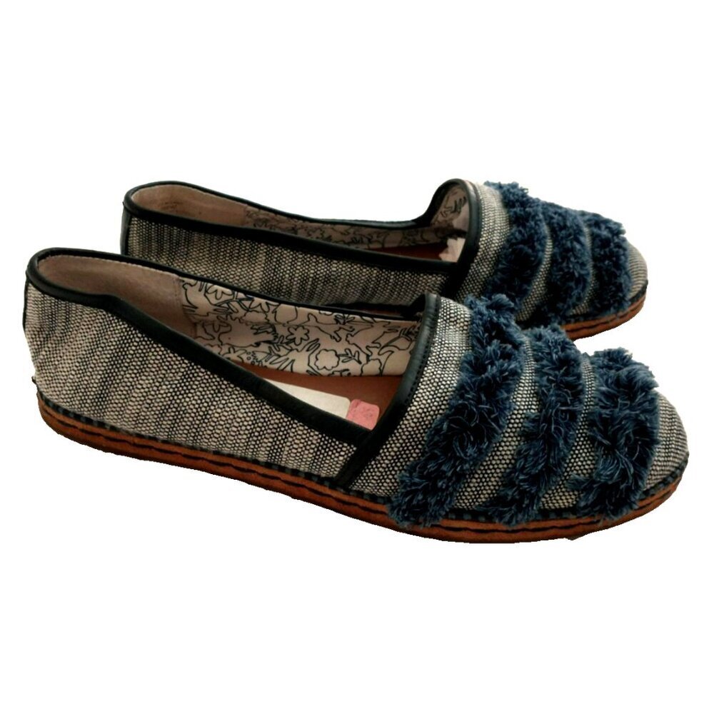 Ellen Degeneres Women's Nolana Slip-On Flats Woven Fabric Rubber Sole Blue- 8.5M